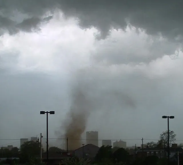 Tornado without a visible funnel cloud