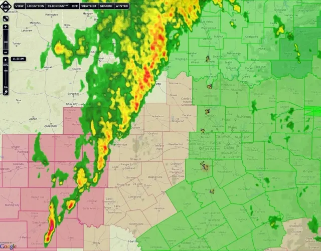 Storm chasers lined up along I-35 like Rockettes